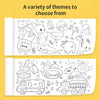 A roll of kids sticky coloring paper featuring various animal and vehicle themes for creative drawing