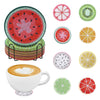 Un ensemble de sous-verres de peinture diamant avec des motifs de fruits variés comme de la pastèque, des tranches d'agrumes 