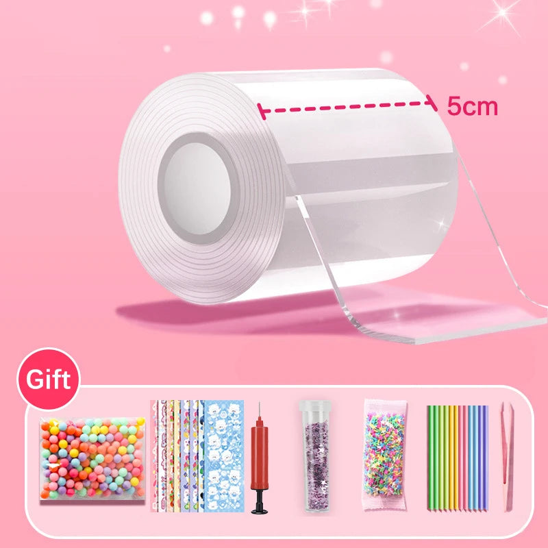 Roll of clear nano tape for bubble craft kit with various colored tapes and tools