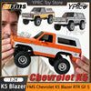 A 1:24 scale Chevrolet K5 Blazer RC crawler is shown alongside a full-size truck and promotional graphics.