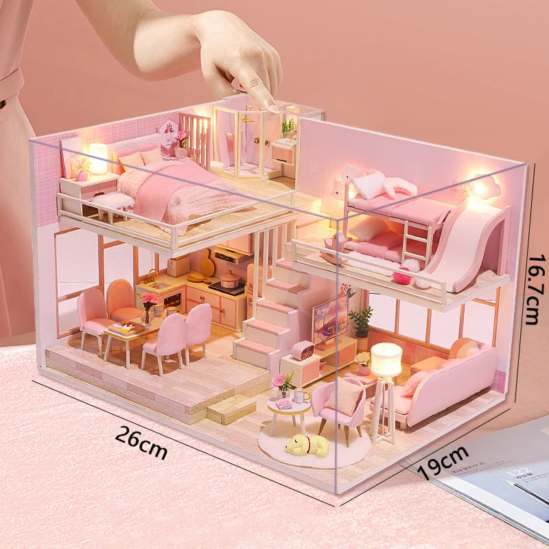 DIY Wooden Dollhouse Kit with Miniature Furniture – 3D Puzzle Craft Set