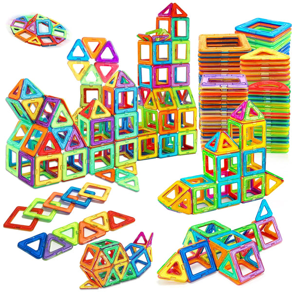 Un ensemble coloré de blocs de construction magnétiques pour l'apprentissage STEM et les jeux de construction.
