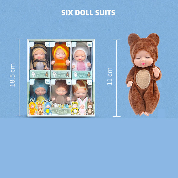 Mini Sleeping Baby Dolls with Clothes - Set of 6