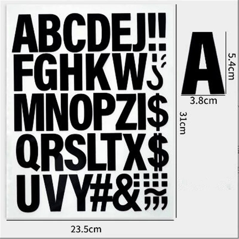 A sheet of DIY iron-on heat transfer patches showing the uppercase English alphabet and some symbols.