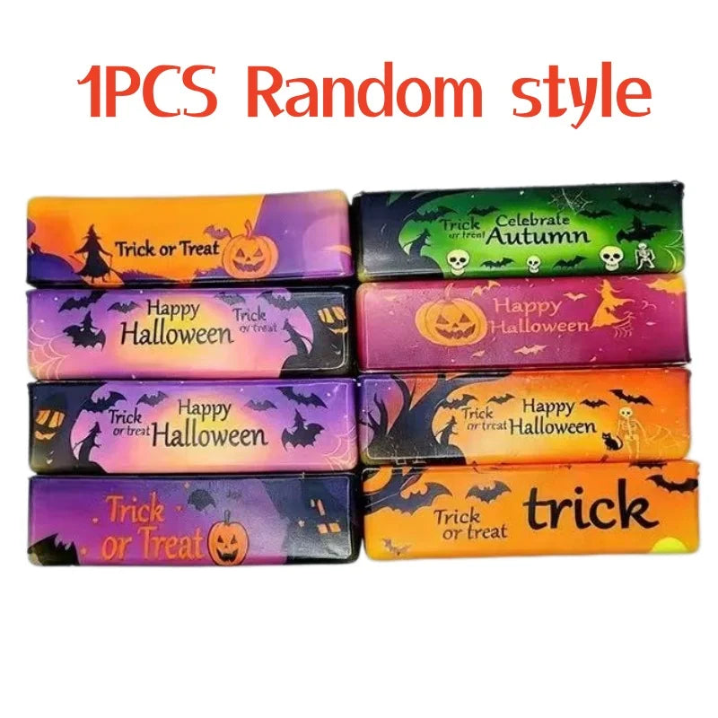 A set of 8 random style Halloween themed squishy stress toys in various colors and designs.