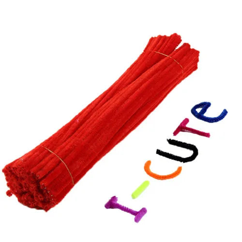 A bundle of 100 colorful pipe cleaners in various colors, used for DIY crafts.