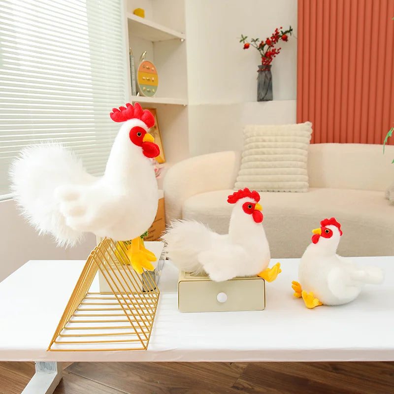 Adorable White Chicken Plushies – Soft Farm Animal Stuffed Hen & Rooster Set