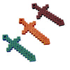 Three pixel art extendable swords in red, orange, and blue with interlocking joints.