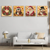 Three framed diamond painting artworks featuring festive Christmas characters like a reindeer, an owl, and Santa
