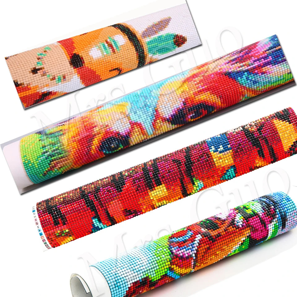 A set of diamond painting canvases featuring landscapes in the style of Van Gogh and Mucha.
