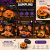 Halloween dumpling squishy stress relief toy with pumpkin face and bat design for kids
