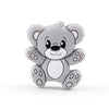 A small, gray silicone bear charm used for jewelry making.