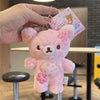 Cherry Blossom Lazy Bear Plush Keychain Charm