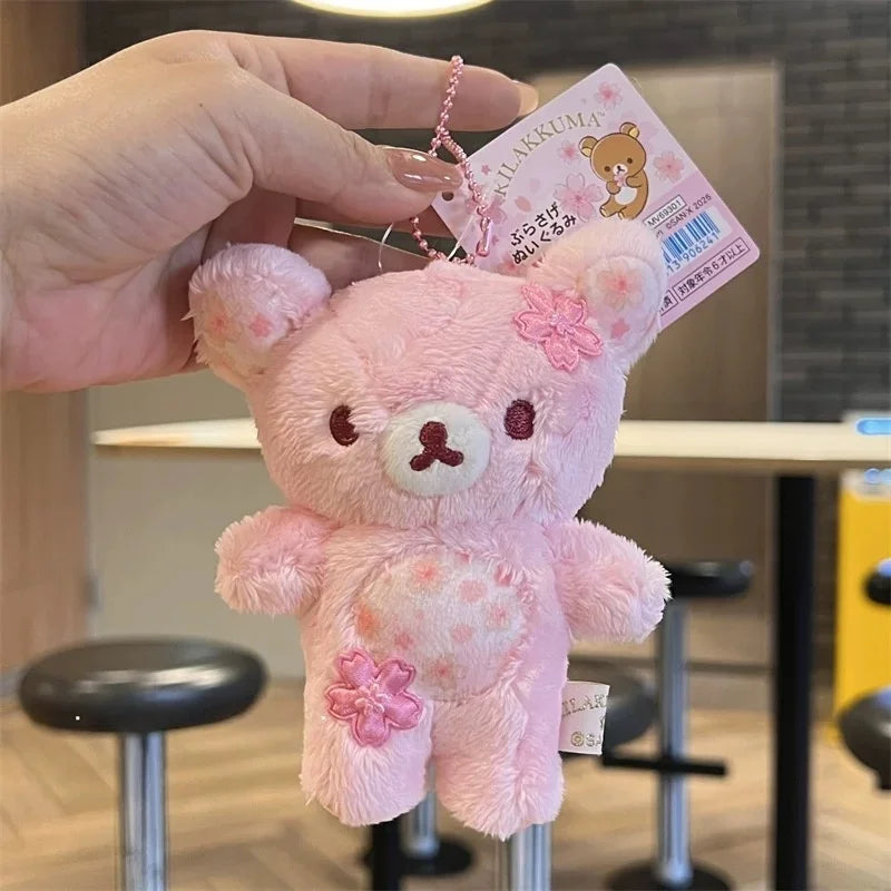 Cherry Blossom Lazy Bear Plush Keychain Charm