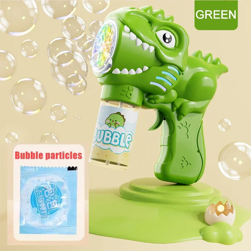 Dinosaur Bubble Gun with LED Lights – Automatic Bubble Blower for Kids