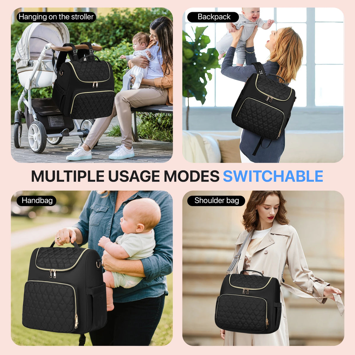 Foldable 4-in-1 Diaper Bag Backpack with Changing Pad