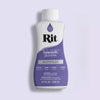 A white bottle of Rit multi-purpose fabric dye with a purple liquid and a white cap.