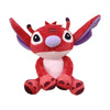 A red and purple plush figurine of a donkey character with large ears and a round face.