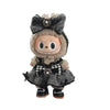 A plush outfit for a 17cm Labubu doll featuring flannel fabric and black and gray patterns.