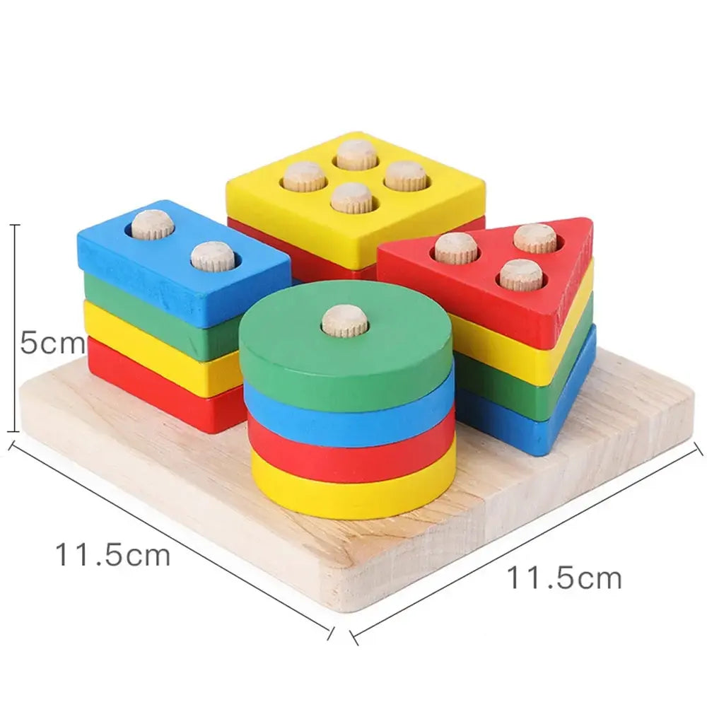 Wooden Shape Sorter & Stacking Toy for Toddlers