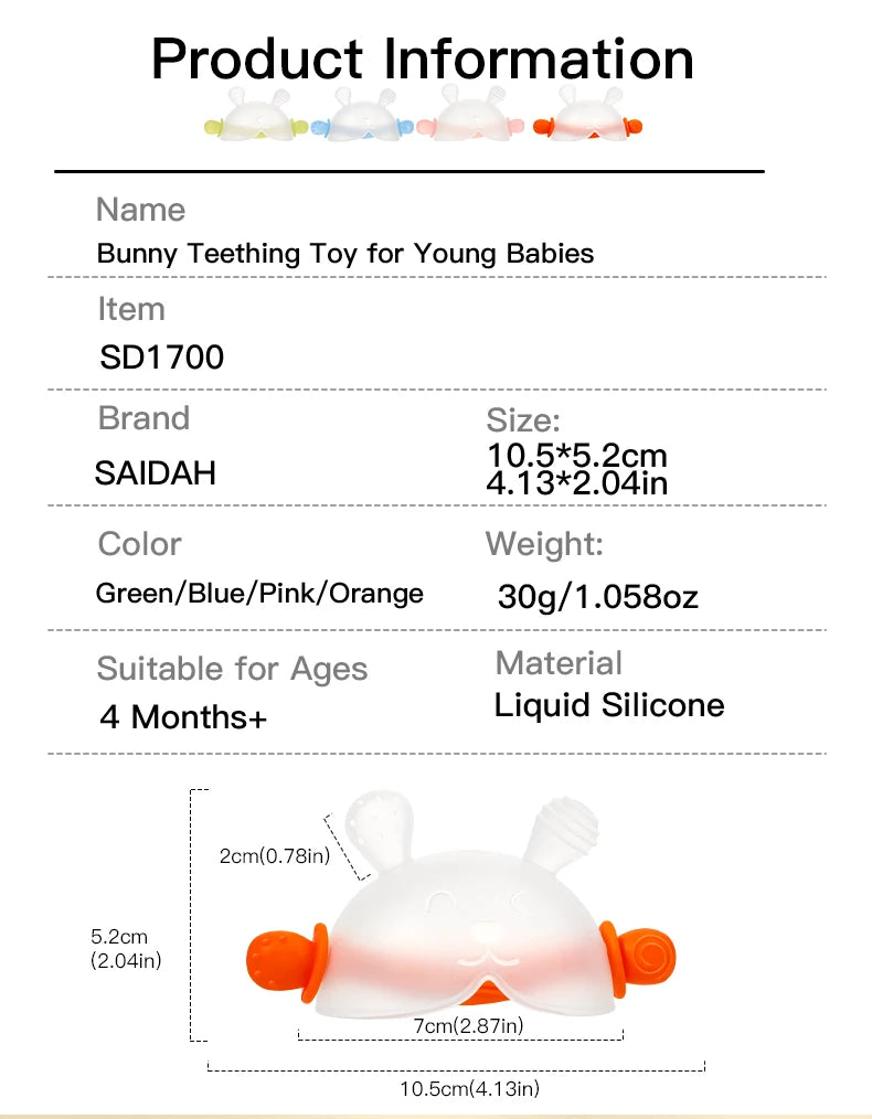 Bunny Silicone Teething Toy with Hidden Handle