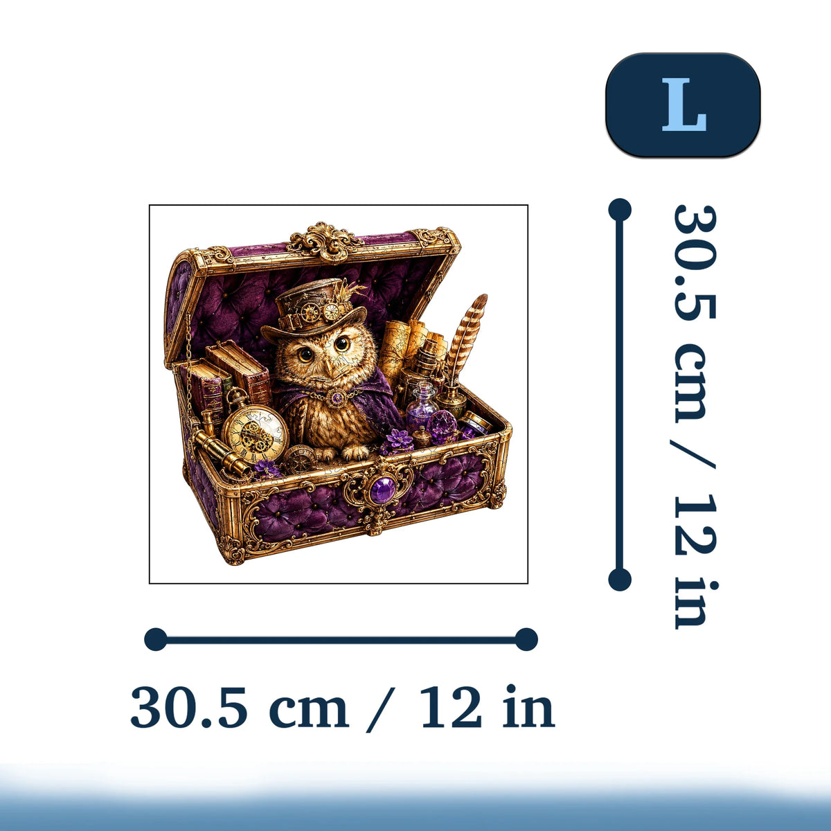 A detailed jigsaw puzzle of a wooden forest deer with a sunset theme inside an ornate box.