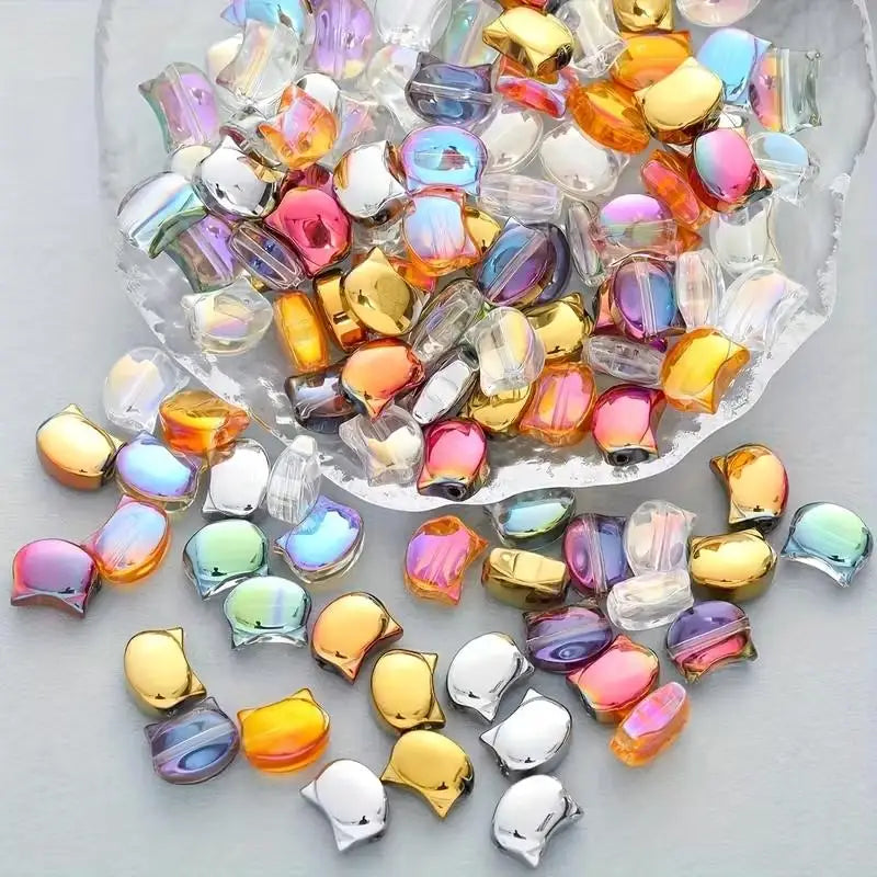 Cat Face Glass Beads for Jewelry Making – 10mm Mixed Colors (80-Pack)