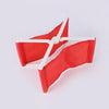 Red foldable camp pillow with a white strap, shown flat.