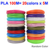 A collection of 20 colors of PLA filament spools, packaged for 3D pens.
