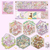 A collection of 3D cabin scene stickers and illustrations for creative kids, featuring various colorful scenes and structures