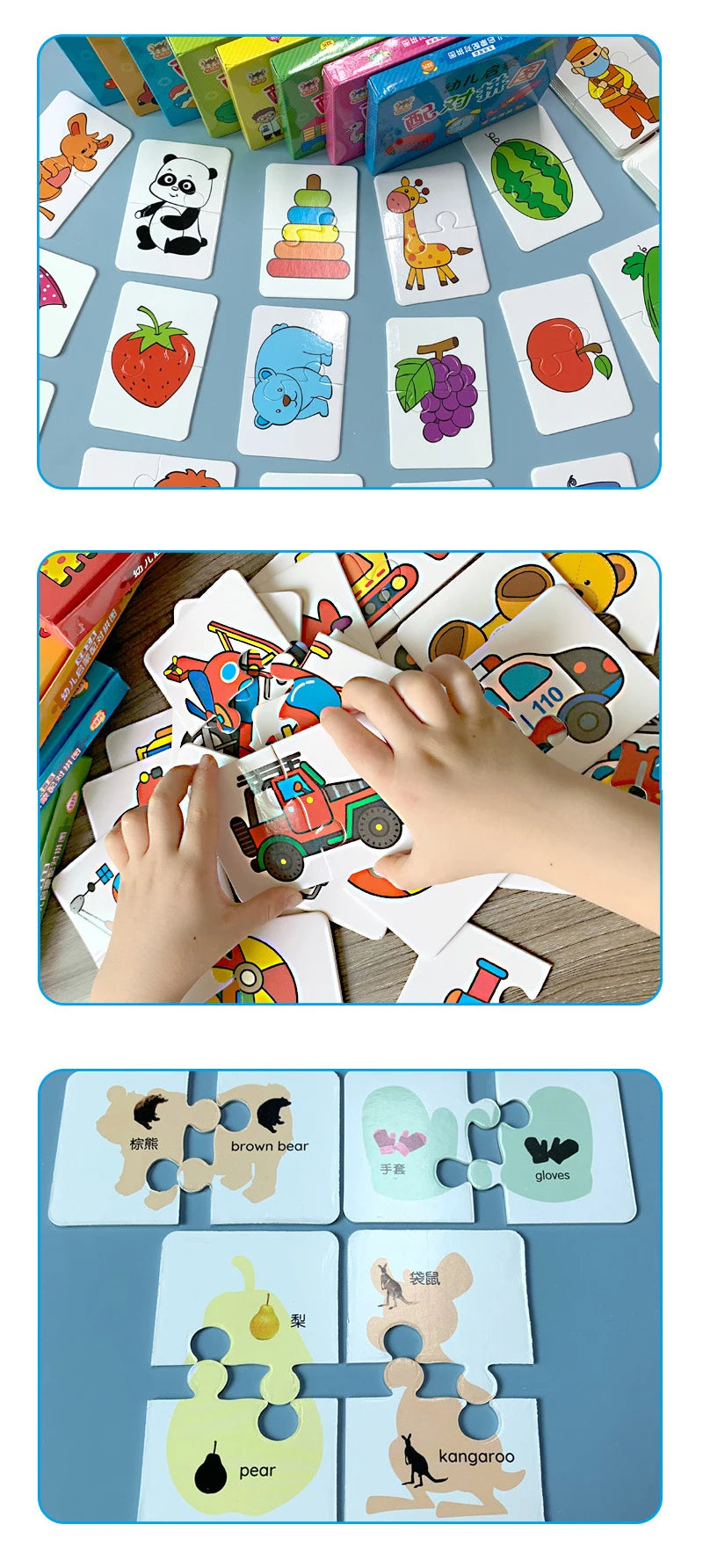 Toddler Animal & Fruit Puzzle Cards with Truck Matching Game
