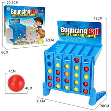 A blue bouncing ball shots board game set with a red ball and measuring tape.