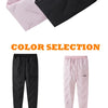 A selection of pink and black kids waterproof winter pants with fleece lining shown in various angles.