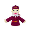 A plush hand puppet resembling a female pilot with a maroon uniform and gold insignia.