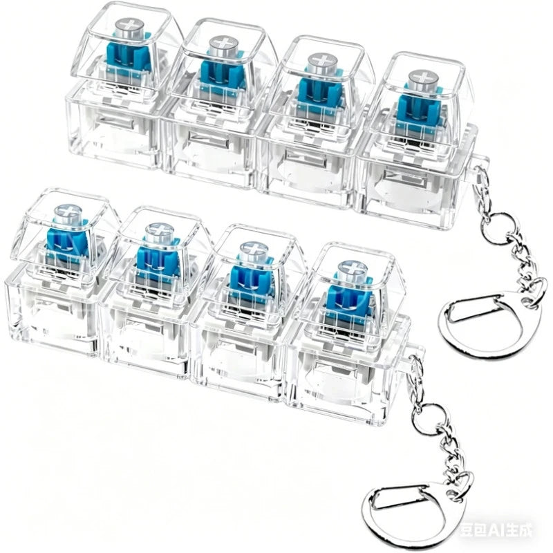 A set of nine clear plastic LED fidget buttons attached to a silver keychain.