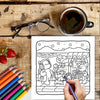 An adult coloring book featuring cute animal characters and scenes for stress relief and creativity.