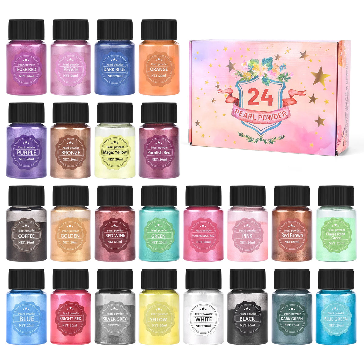 24-Color Mica Powder Set for Epoxy Resin, Soap, and Jewelry Crafting