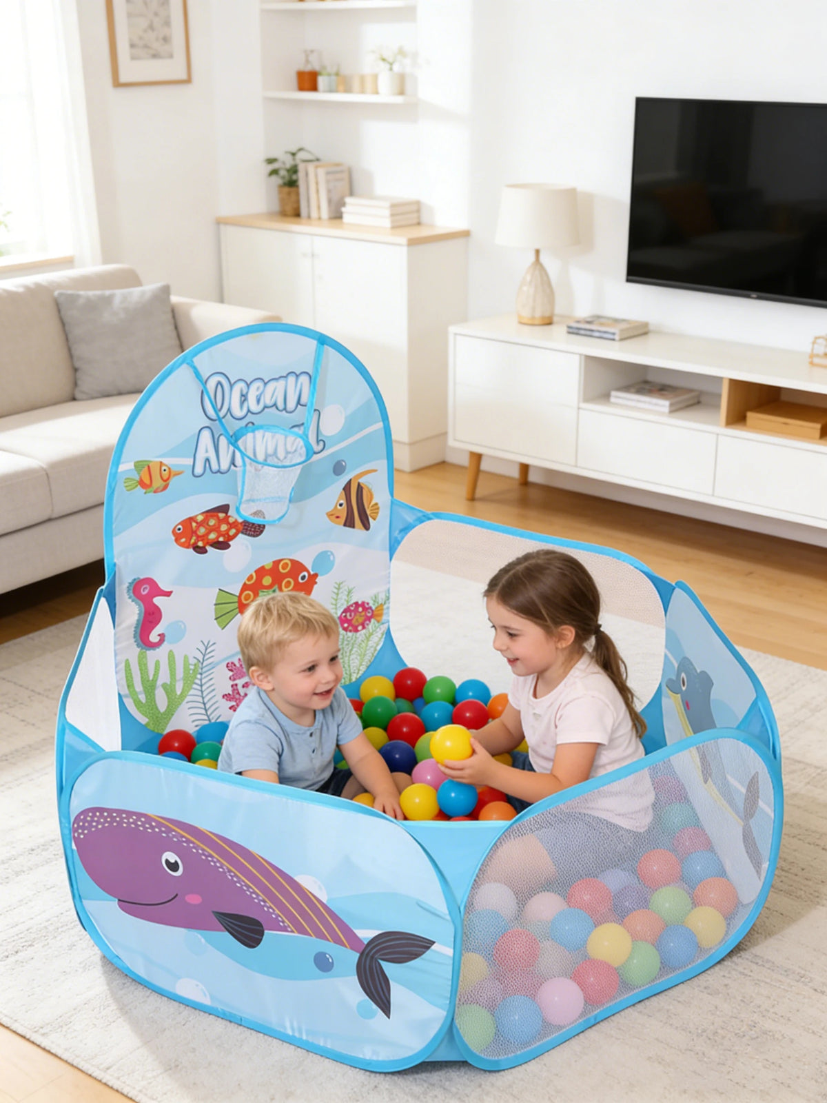 Foldable Kids Ball Pit with Basketball Hoop