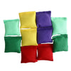 A collection of ten mini bean bags in various bright colors including yellow, purple, green, and red.