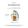 A small, pear-shaped charm with a green body and an orange heart detail, made of sterling silver.