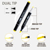 A set of dual-tip alcohol markers showing fine, side, and broad tips for art and coloring.