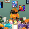 A DIY diamond painting kit featuring an animal theme, displayed with various colorful floral and natural elements.