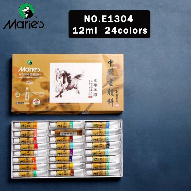 Box of Marie's Chinese Painting Pigments No. E1304 containing 24 colors in 12ml tubes.