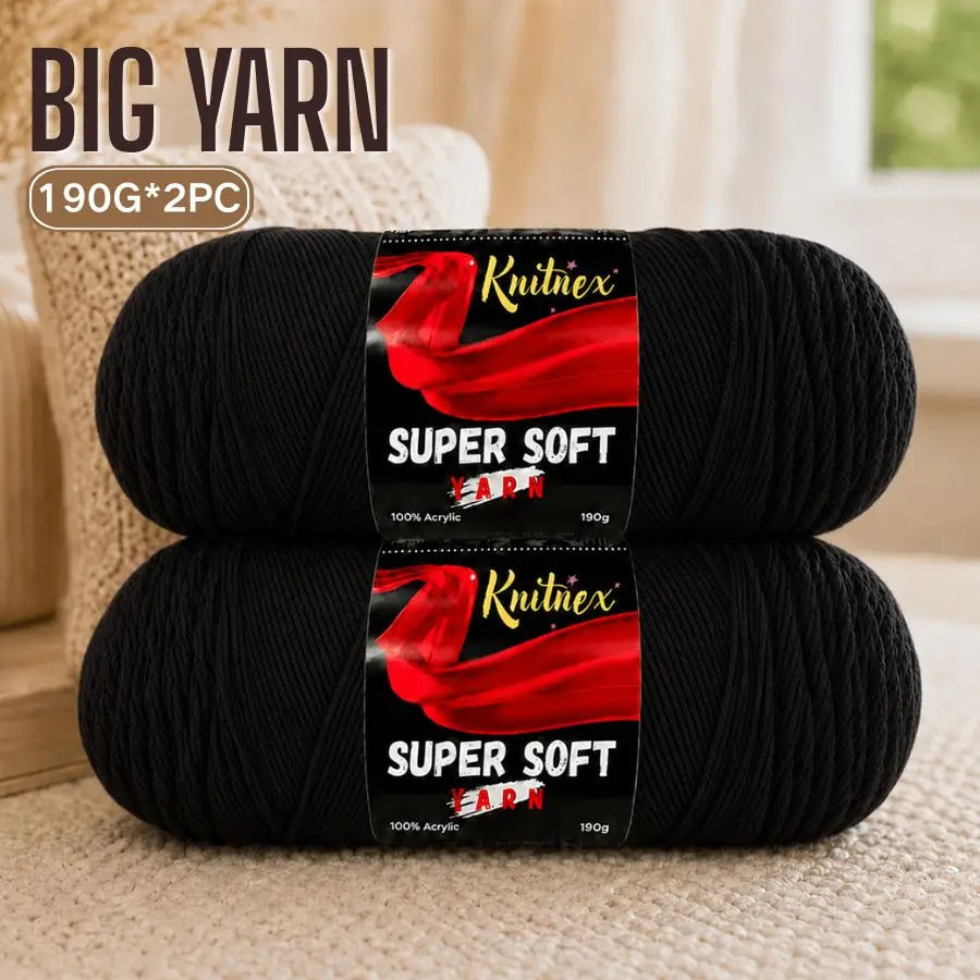 A pair of black super soft 100% acrylic yarn skeins for knitting and crochet