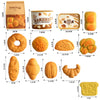 A set of realistic pretend play food items including bread, rolls, and pastries for a kids kitchen.