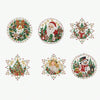 A set of three diamond painting ornaments featuring Santa Claus, a reindeer, and a festive Christmas tree.
