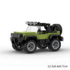 A green and black detailed off-road SUV building block set.