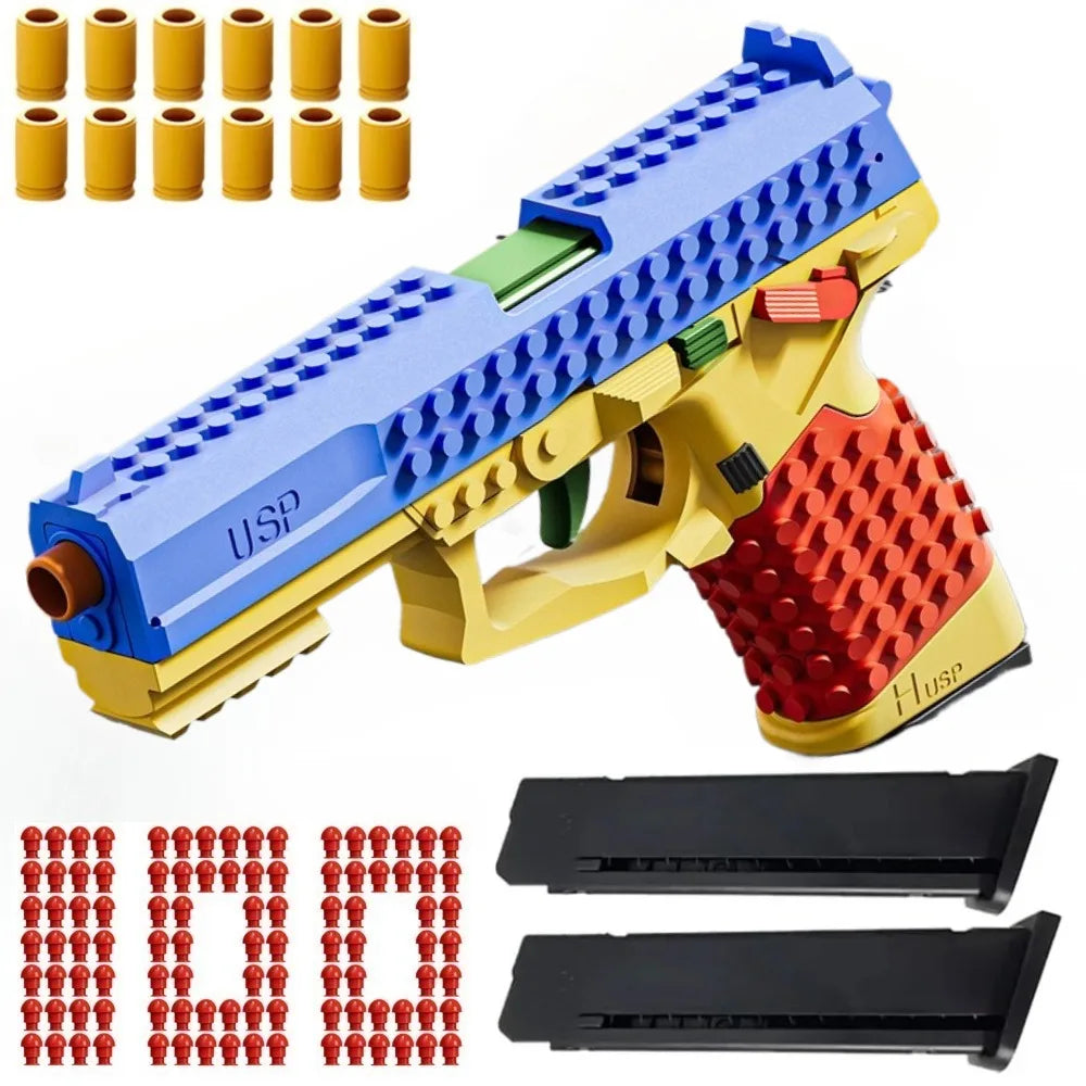 Realistic Building Block Toy Pistol with Shell-Ejecting Action