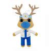 A plush toy set of an animal hospital doctor character with brown antlers, a white stethoscope, and a blue face mask.
