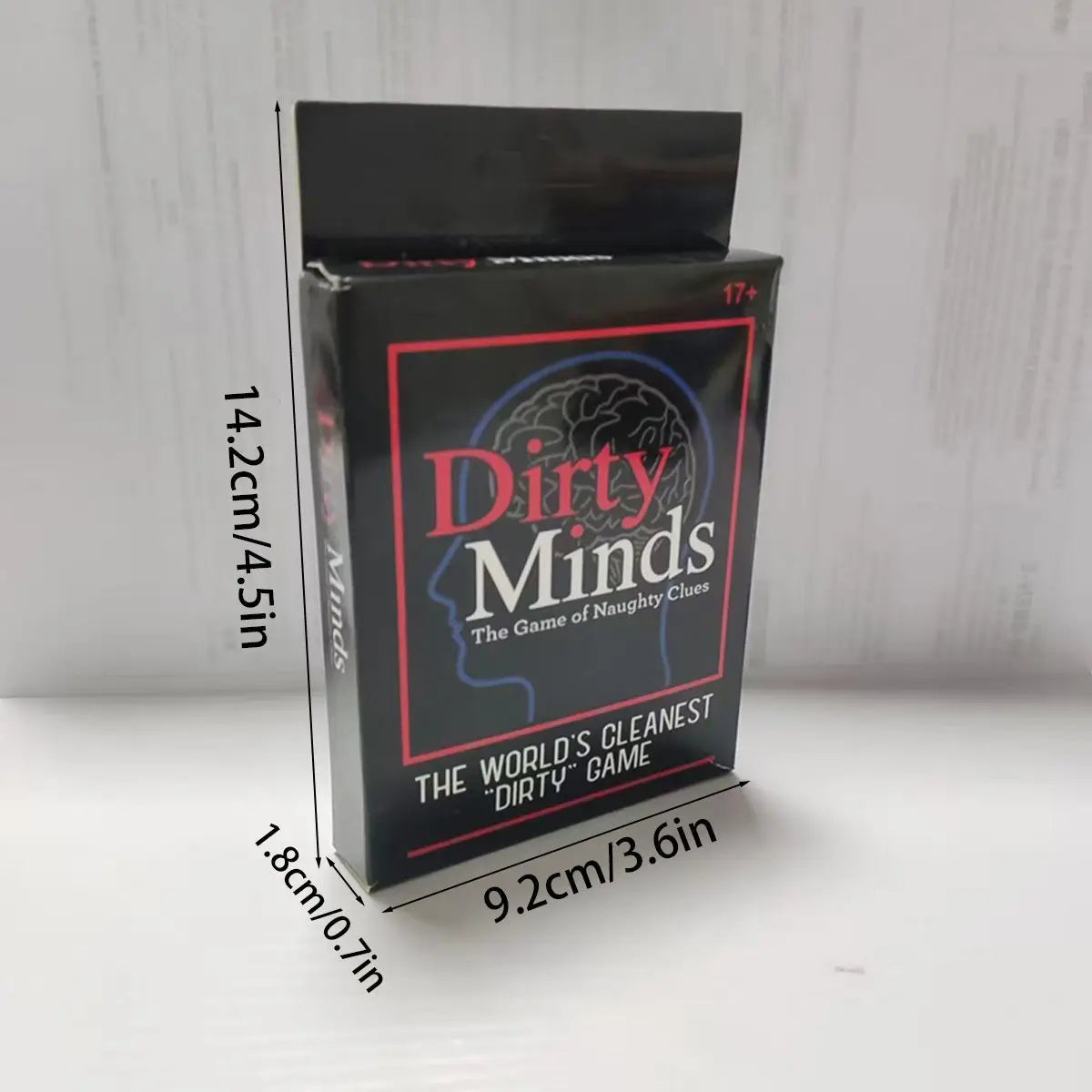 A box of the Dirty Minds party card game titled The World's Cleanest Dirty Game for adults